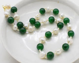 Freshwater Pearl & Green Jade 12mm Necklace Bracelet Set 20inch