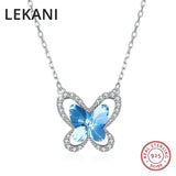 Austria Crystal Butterfly Pendant Necklace Real S925 Silver Chain Collar