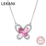 Austria Crystal Butterfly Pendant Necklace Real S925 Silver Chain Collar