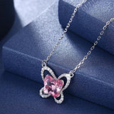 Austria Crystal Butterfly Pendant Necklace Real S925 Silver Chain Collar