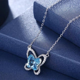 Austria Crystal Butterfly Pendant Necklace Real S925 Silver Chain Collar