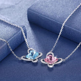 Austria Crystal Butterfly Pendant Necklace Real S925 Silver Chain Collar