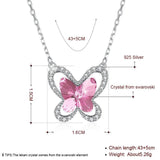 Austria Crystal Butterfly Pendant Necklace Real S925 Silver Chain Collar
