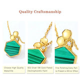 Malachite Hexagon Necklace Geometric Honeycomb Pendant 925 Sterling Silver