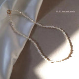 Baroque Pearl Clavicle Chain Necklace 3-4mm Spring 14K Filled Buckle NAG
