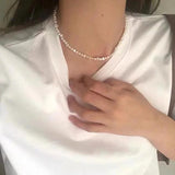 Baroque Pearl Clavicle Chain Necklace 3-4mm Spring 14K Filled Buckle NAG