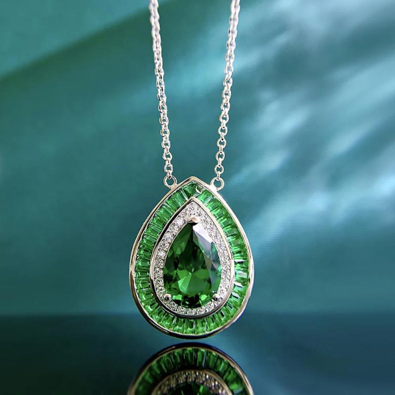 Vintage 925 Silver Ruby Emerald Gemstone Pendant Necklace for Women
