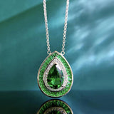 Vintage 925 Silver Ruby Emerald Gemstone Pendant Necklace for Women