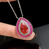 Vintage 925 Silver Ruby Emerald Gemstone Pendant Necklace for Women