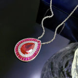 Vintage 925 Silver Ruby Emerald Gemstone Pendant Necklace for Women