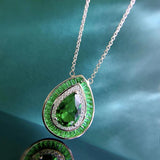 Vintage 925 Silver Ruby Emerald Gemstone Pendant Necklace for Women
