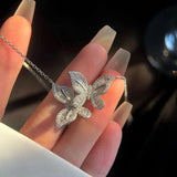 925 Silver Double Butterfly Necklace with Zircon Choker