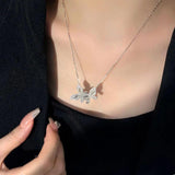 925 Silver Double Butterfly Necklace with Zircon Choker