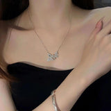 925 Silver Double Butterfly Necklace with Zircon Choker