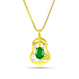24K Green Emerald Pendant Chalcedony Jade Gemstone Chain Choker