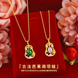 24K Green Emerald Pendant Chalcedony Jade Gemstone Chain Choker