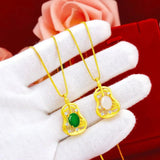 24K Green Emerald Pendant Chalcedony Jade Gemstone Chain Choker