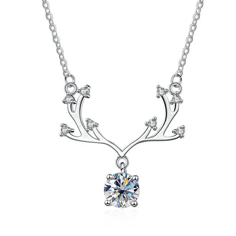 1CT Elk Moissanite Pendant 925 Silver Wedding Necklace