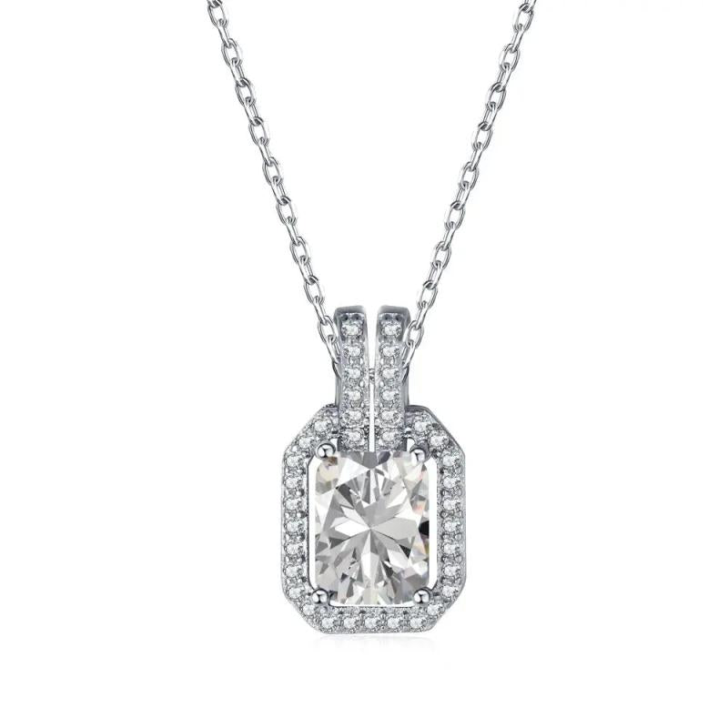 Baguette Necklace S925 Sterling Silver Sapphire Pendant