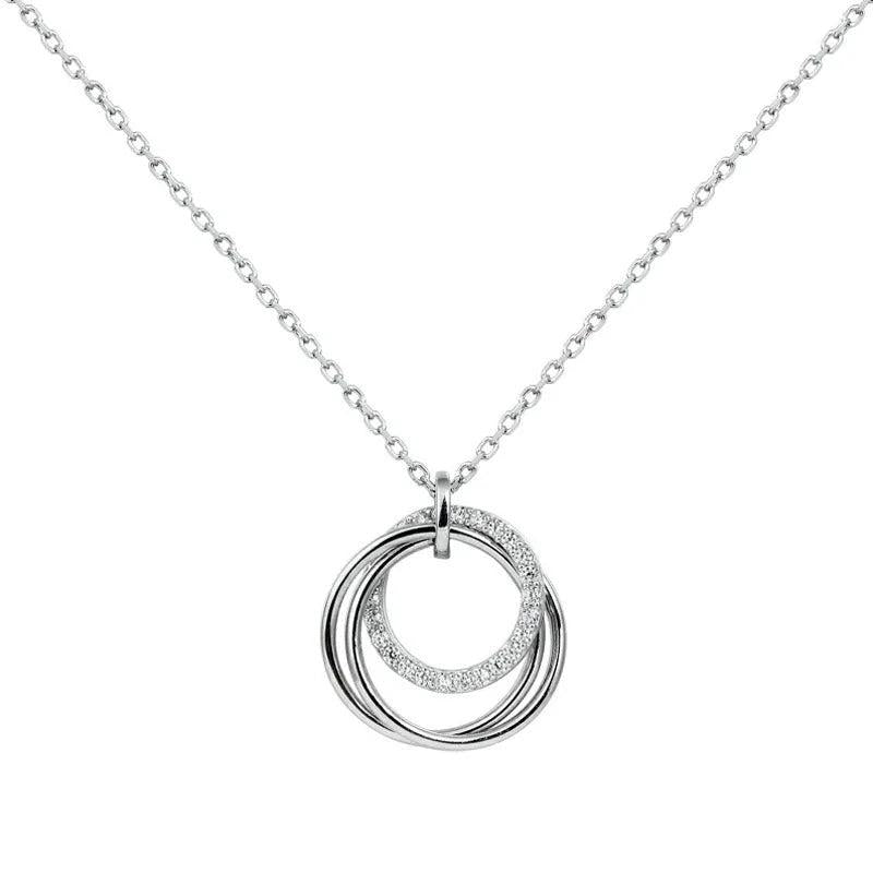 925 Silver Necklace Three Circle Pendant Kpop Collarbone Chain For Women