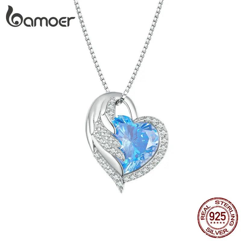 925 Silver Guard Heart Pendant Necklace Feather Chain for Women