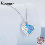 925 Silver Guard Heart Pendant Necklace Feather Chain for Women