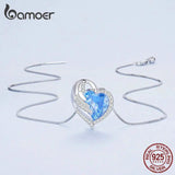 925 Silver Guard Heart Pendant Necklace Feather Chain for Women