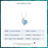 925 Silver Guard Heart Pendant Necklace Feather Chain for Women