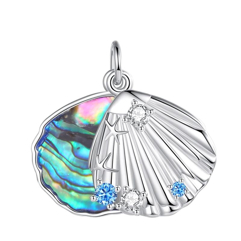 Eudora Sterling Silver Scallop Necklace Abalone Shell Zircon Pendant