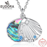 Eudora Sterling Silver Scallop Necklace Abalone Shell Zircon Pendant