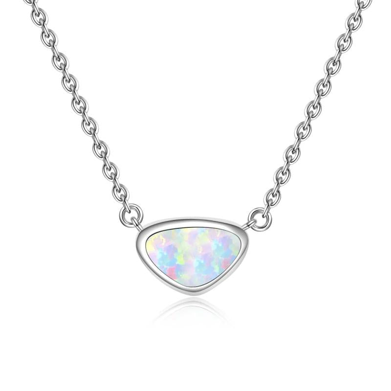 Opal Triangle Necklace 925 Sterling Silver Women's Jewelry