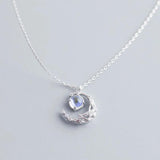 S925 Silver Moon Necklace Glass Women Pendant Jewelry Holiday Gift