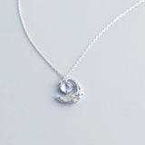 S925 Silver Moon Necklace Glass Women Pendant Jewelry Holiday Gift