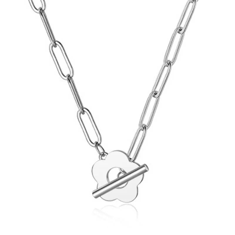 TrustDavis 925 Sterling Silver Flower Chain Choker Necklace