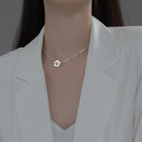 TrustDavis 925 Sterling Silver Flower Chain Choker Necklace