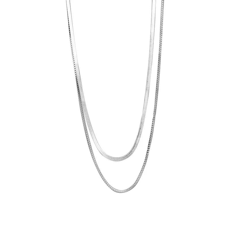 TrustDavis 925 Silver Double Layer Snake Choker Necklace Wedding Jewelry
