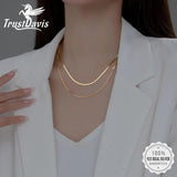 TrustDavis 925 Silver Double Layer Snake Choker Necklace Wedding Jewelry