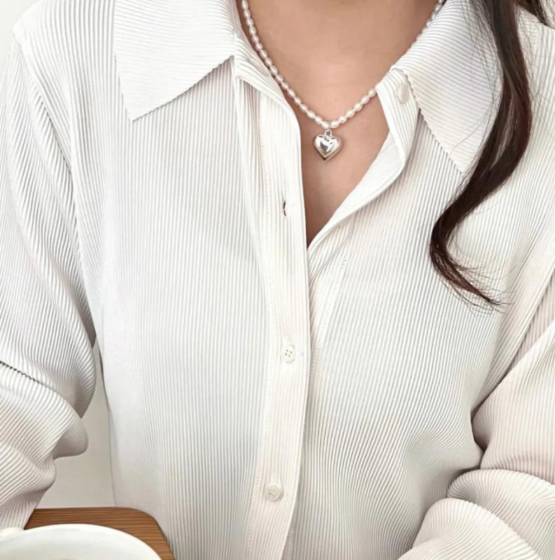 925 Silver Layered Freshwater Pearl Heart Necklaces for Women