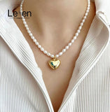 925 Silver Layered Freshwater Pearl Heart Necklaces for Women