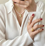 925 Silver Layered Freshwater Pearl Heart Necklaces for Women