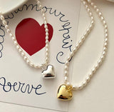 925 Silver Layered Freshwater Pearl Heart Necklaces for Women