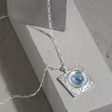 Square Moonstone Pendant S925 Sterling Silver Necklace Labradorite