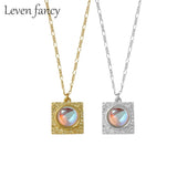 Square Moonstone Pendant S925 Sterling Silver Necklace Labradorite