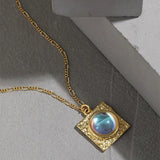 Square Moonstone Pendant S925 Sterling Silver Necklace Labradorite
