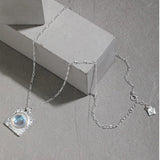 Square Moonstone Pendant S925 Sterling Silver Necklace Labradorite