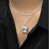 Square Moonstone Pendant S925 Sterling Silver Necklace Labradorite