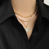 Square Moonstone Pendant S925 Sterling Silver Necklace Labradorite