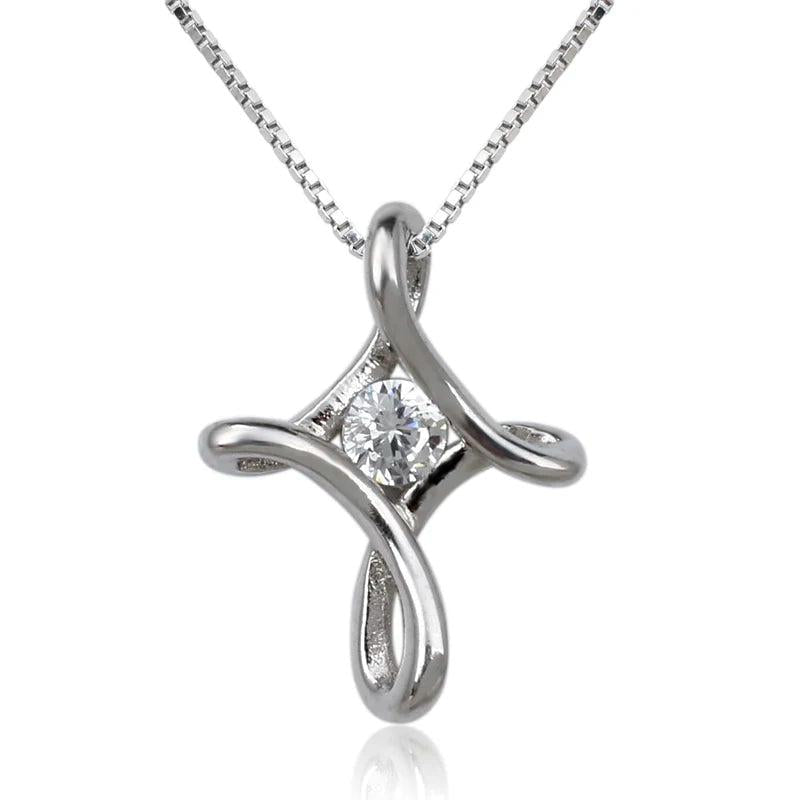 925 Silver Cross Pendant Necklace Clear CZ Jewelry P084