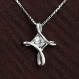 925 Silver Cross Pendant Necklace Clear CZ Jewelry P084