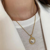 925 Silver Rope Chain Necklace with Shell Pearl Pendant